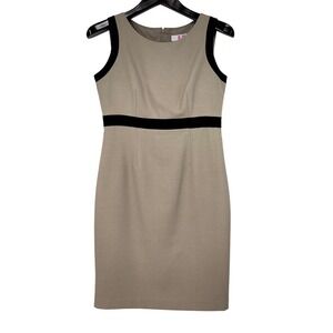 9 & Co Tan Sheath Dress Black‎ Contrast Trim Sleeveless Career Business Size 6